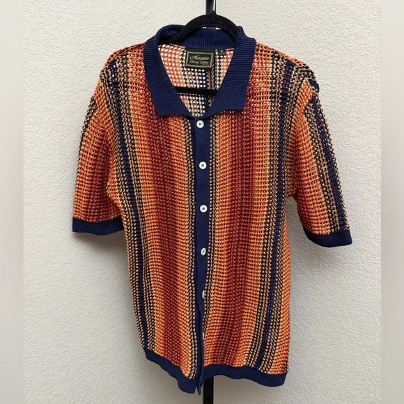 Massive Luxury Edition Men’s Orange and Navy Knit Polo Shirt - Picture 2 of 4